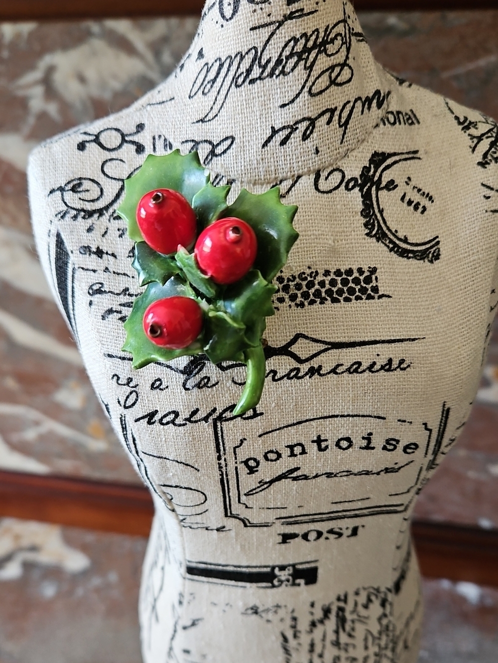 Vintage Staffordshire Cora China Holly Brooch Made In England